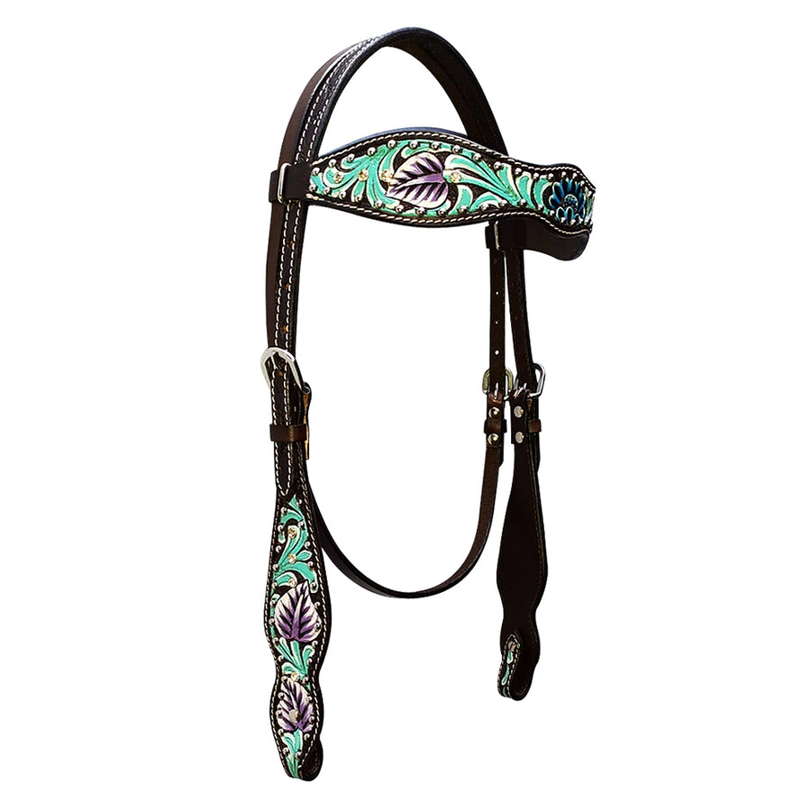 HILASON W. H. Headstall American Leather Black Turquoise Black – by Hilason – Cowboy and equestrian accessories