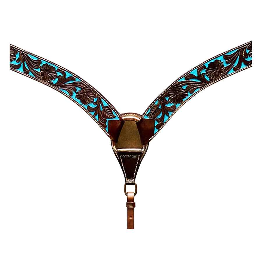 HILASON W. H. Tk. Set American Leather Dark Brown & Turquoise Inlay – by Hilason – Cowboy and equestrian accessories