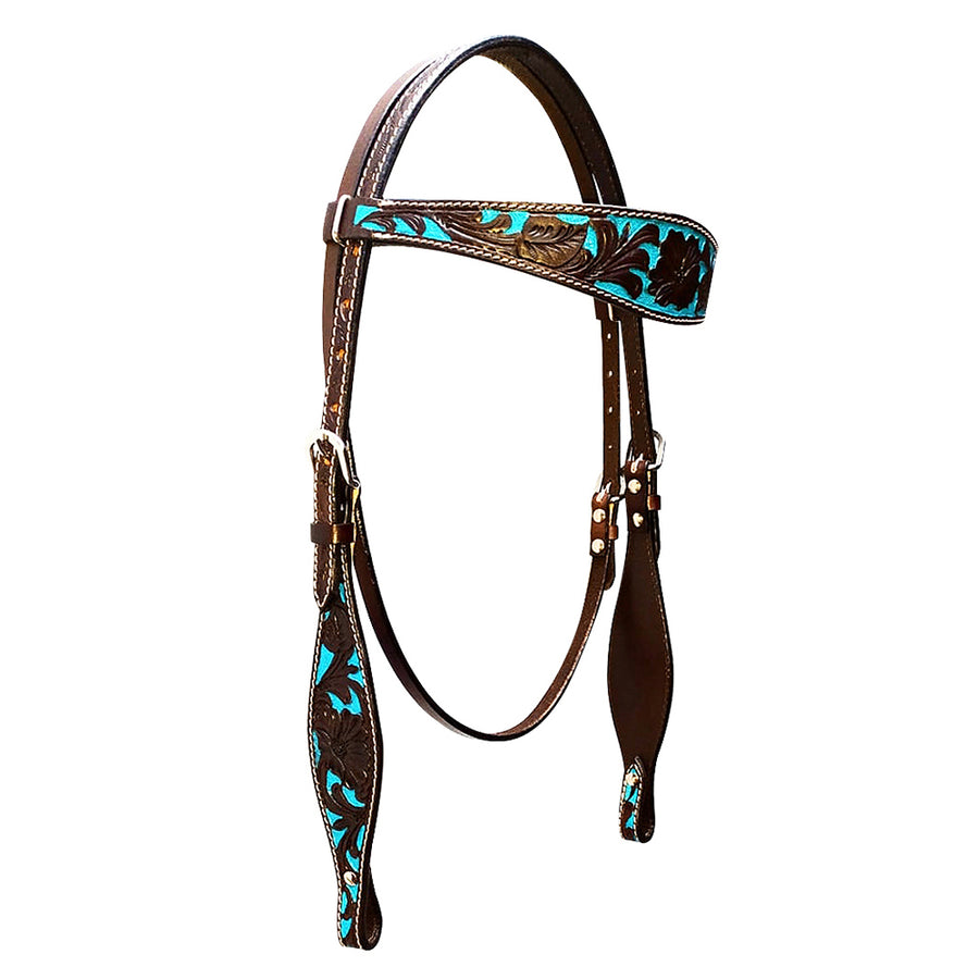 HILASON W. H. Headstall American Leather Dark Turquoise Inlay – by Hilason – Cowboy and equestrian accessories