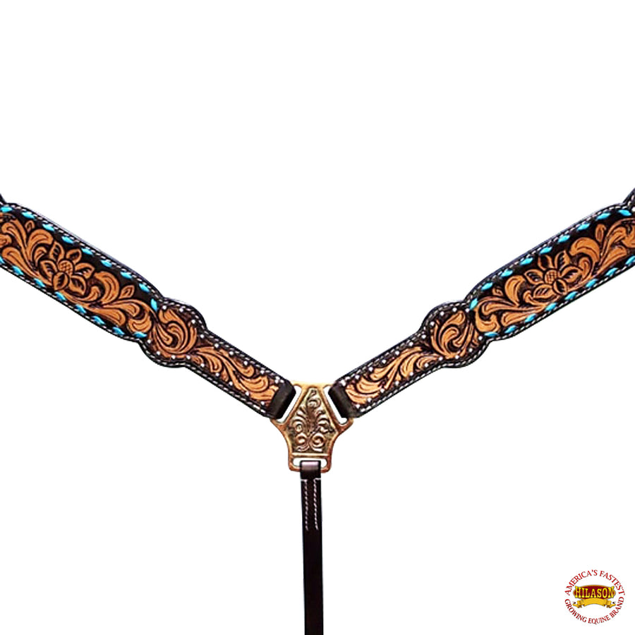 HILASON W. H. Breast Collar American Leather Carved Tan Black – by Hilason – Cowboy and equestrian accessories