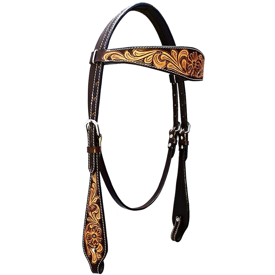 W. H. Headstall American Leather Carved Tan HILASON by Hilason – Cowboy and equestrian accessories