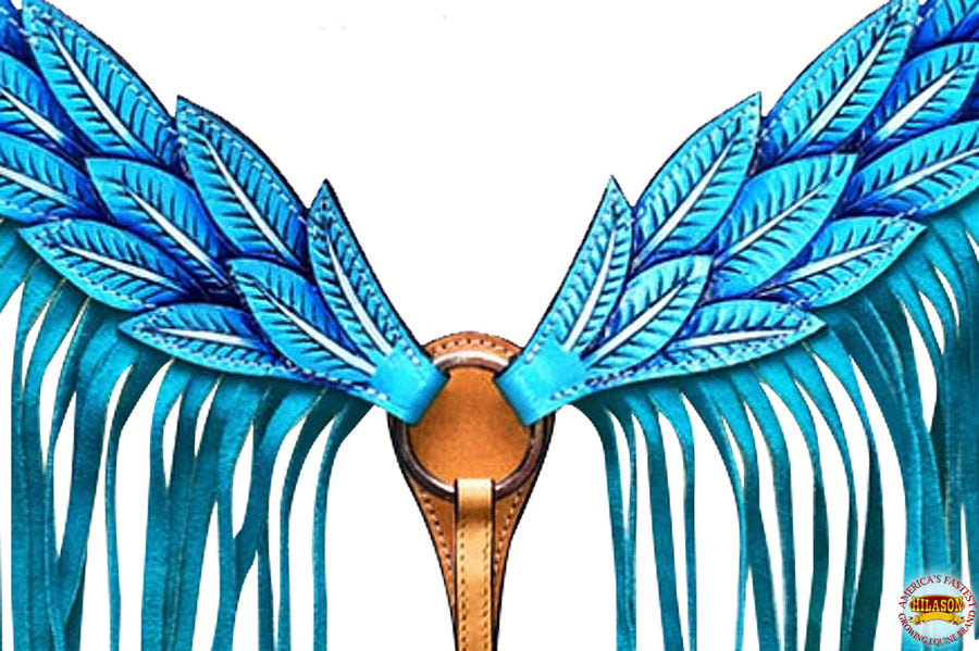 Hilason Western Horse Headstall Breast Collar Set American Leather Angel Wings Turquoise