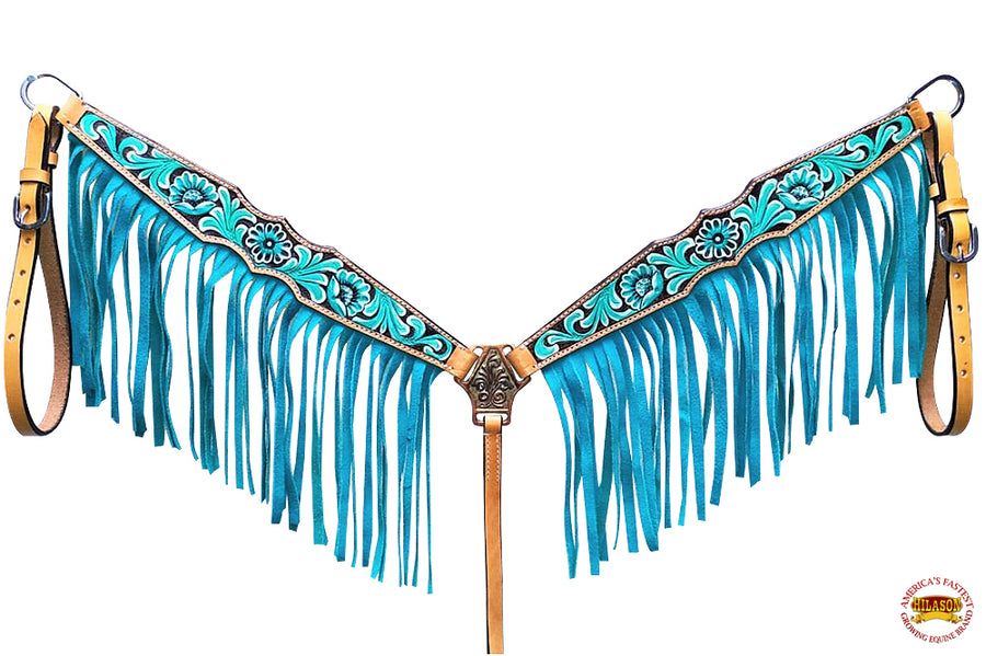 Hilason Western Horse Breast Collar Headstall American Leather Hand Carved Turquoise