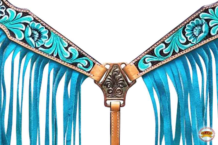 Hilason Western Horse Breast Collar Headstall American Leather Hand Carved Turquoise