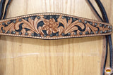 HILASON Western Horse Headstall American Leather Floral Tan Black Inlay | for Horses