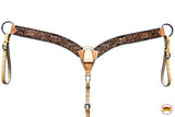 Hilason Horse Floral Hand Carved American Leather Breast Collar Headstall Tan