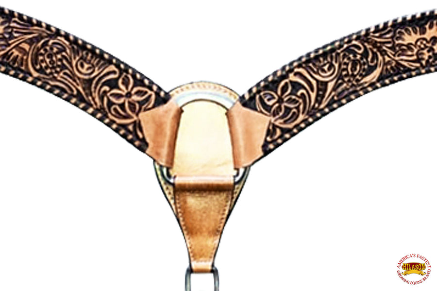 Hilason Horse Floral Hand Carved American Leather Breast Collar Headstall Tan