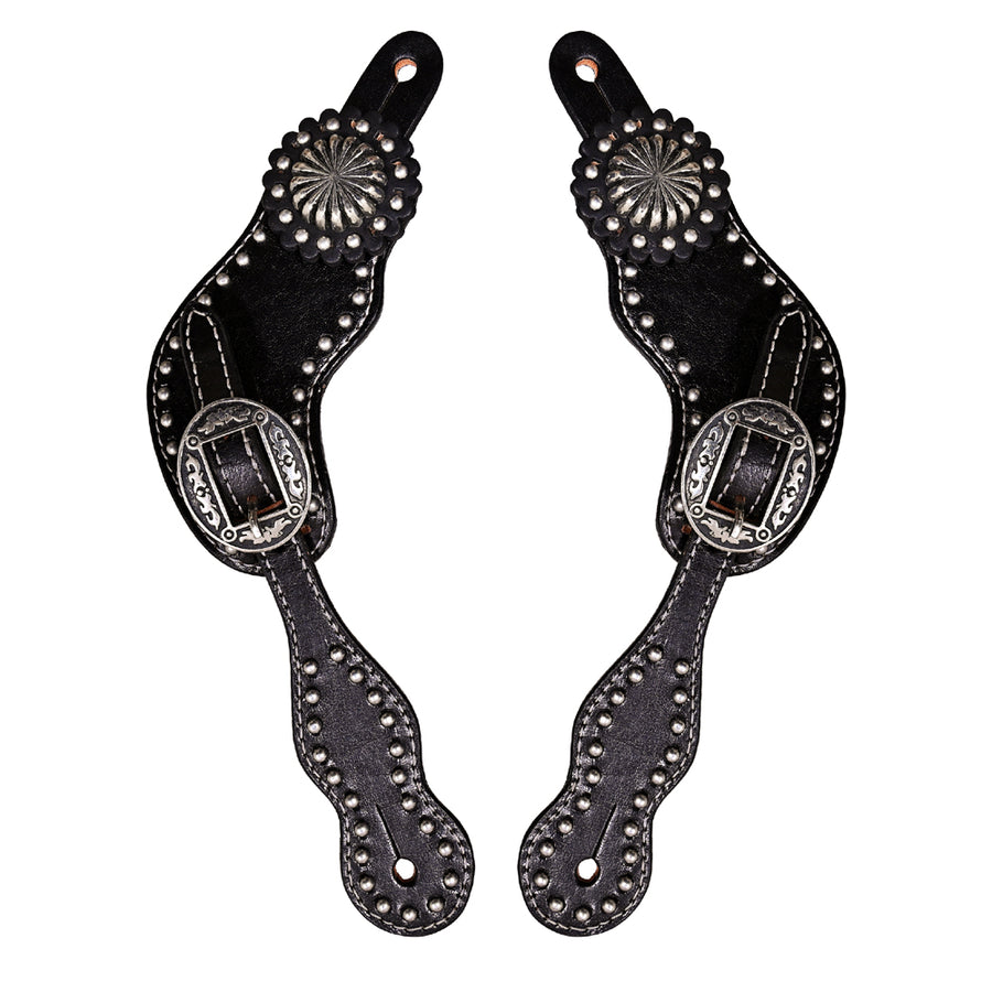 Western Leather Spur Straps Hilason Black With Concho - Uhorse