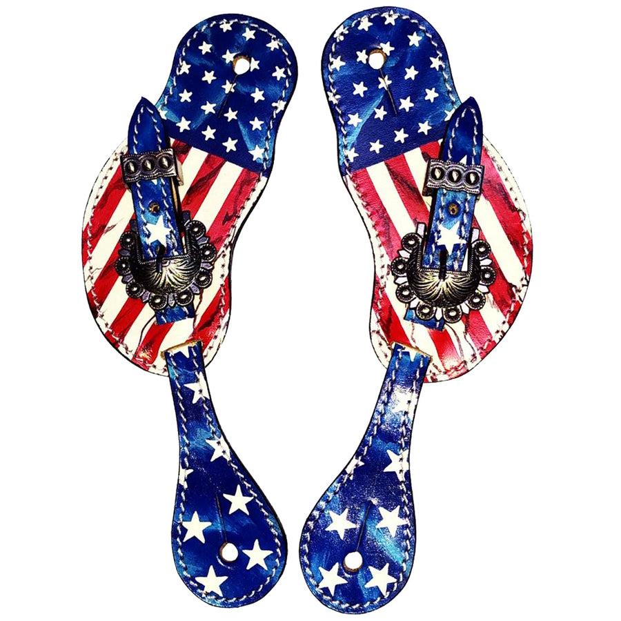 Western Leather Spur Straps Hilason Patriotic Us Flag - Uhorse