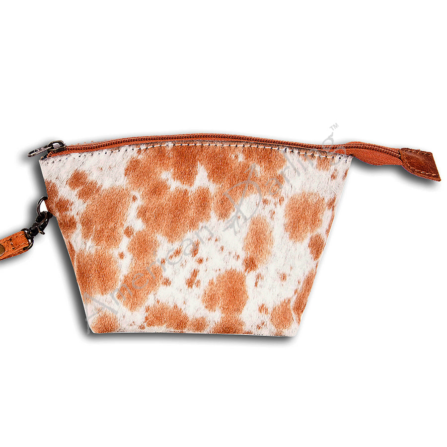 Brown and white cowhide cosmetic bag with leather trim - Uhorse