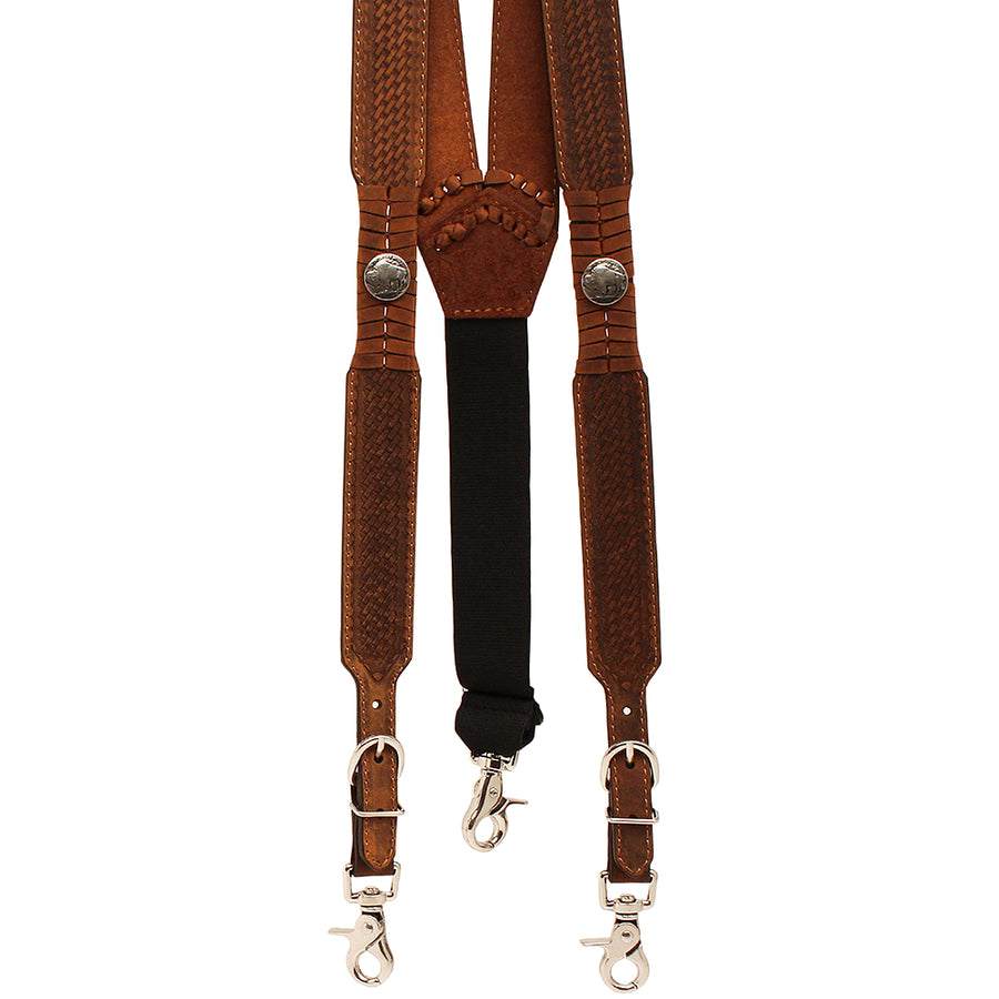 X Large Nocona Belt men's Buffalo Nickel Basket Leather Suspender Tan - Uhorse