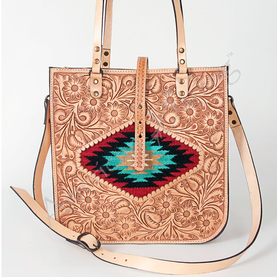 American Darling Women's Tote Saddle Blanket Hand Tooled Genuine Leather Handbag and Ladies Purse