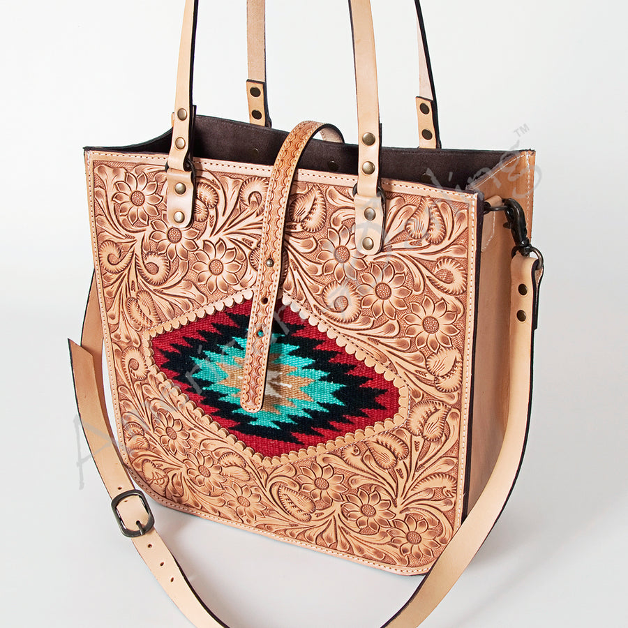 American Darling Women's Tote Saddle Blanket Hand Tooled Genuine Leather Handbag and Ladies Purse
