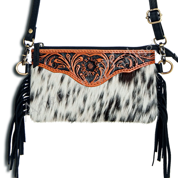 American Darling Small Crossbody Hand Tooled Hair On Genuine Leather by Hilason – Cowboy and equestrian accessories