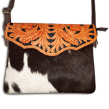 American Darling  Envelope Hand Tooled Hair On Genuine Leather Women Bag Western Handbag Purse