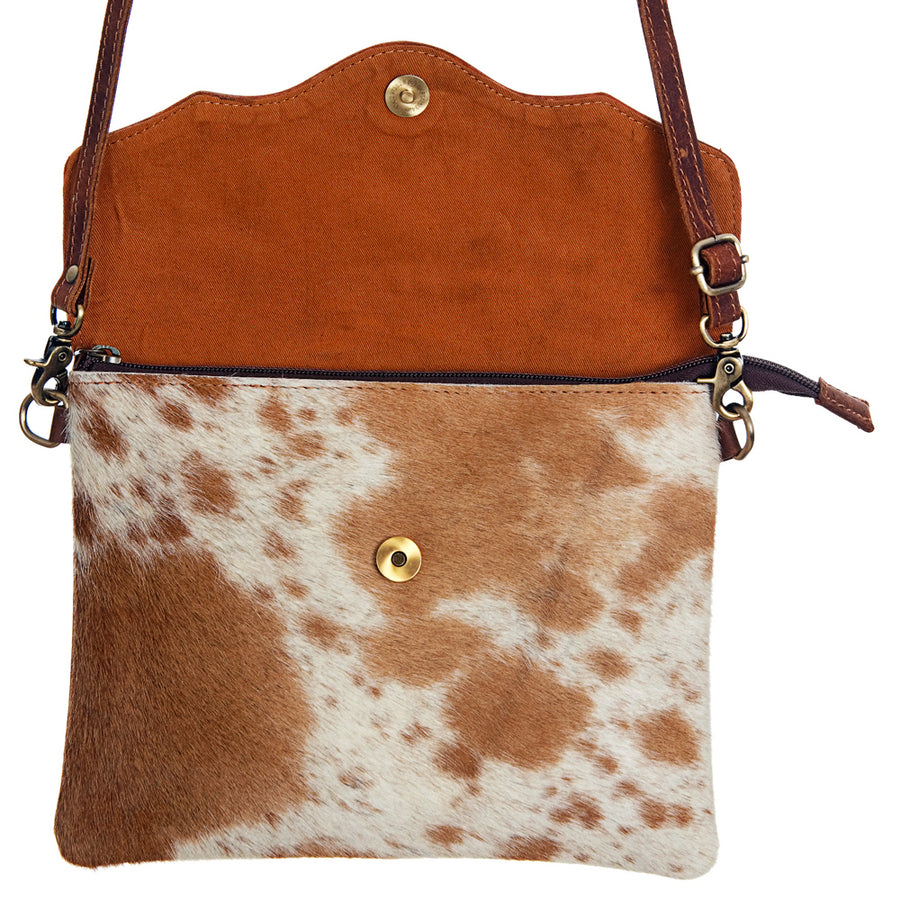 American Darling Envelope Bag Handcrafted from Hand Tooled Floral Leather & Hair-On Cowhide with YKK Zipper