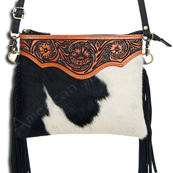 American Darling Hand Tooled Leather Hair-On Small Cross body Bag - Uhorse