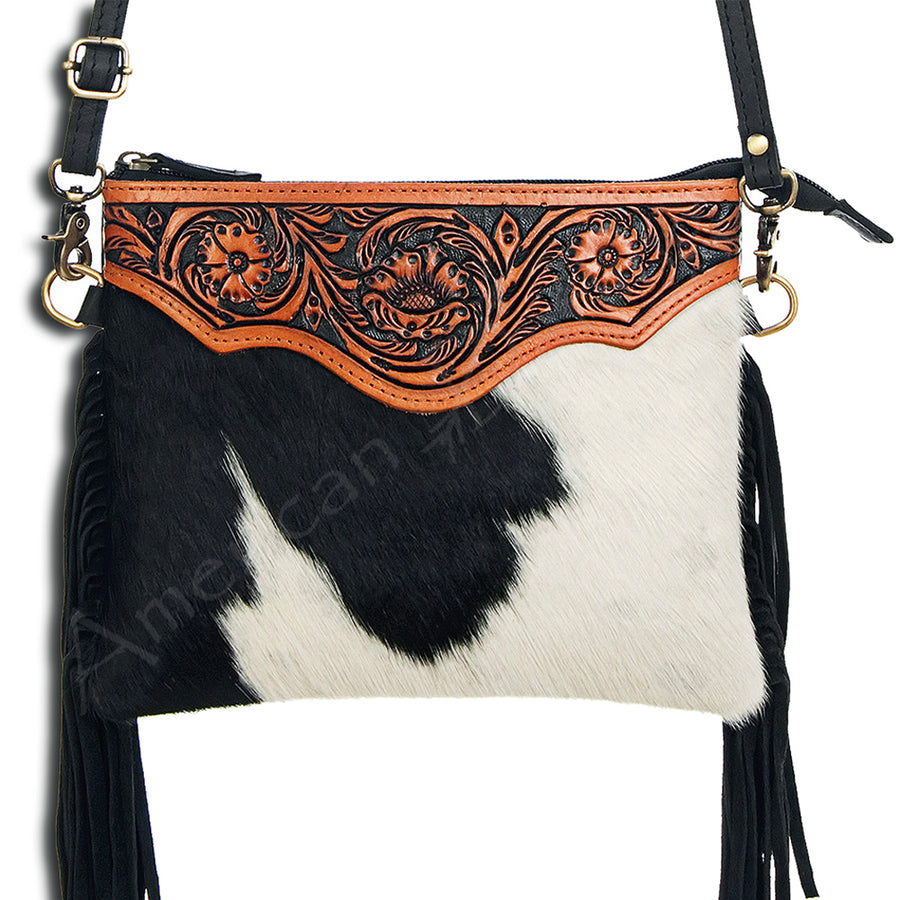 American Darling Hand Tooled Leather Hair-On Small Cross body Bag - Uhorse