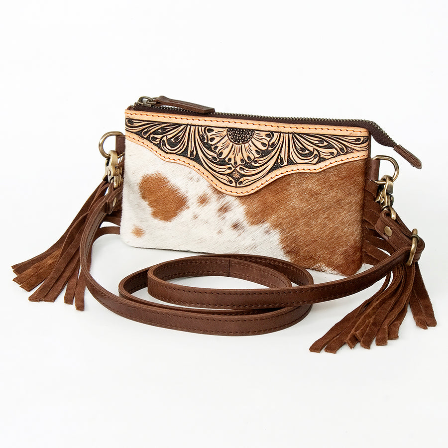 American Darling Small Crossbody Hand Tooled Hair On Genuine Leather women bag western handbag purse - Uhorse