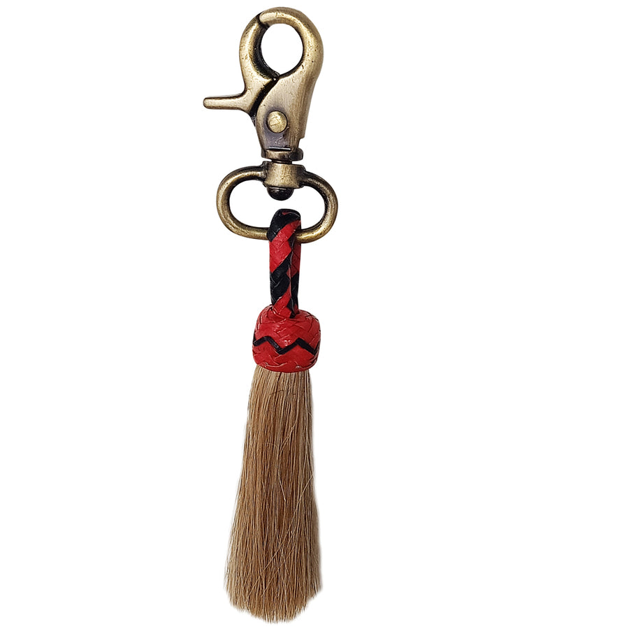 Brass snap tassel keychain with red and black wrapped cord - Uhorse