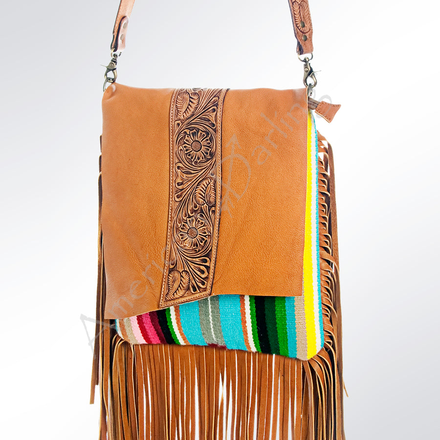 American Darling Messenger Hand Tooled Saddle Blanket Genuine Leather Western Women Bag Handbag Purse | Crossbody - Uhorse