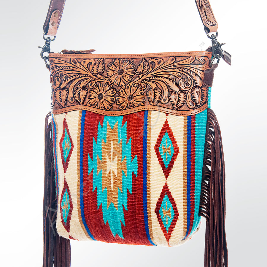 American Darling Western Large Cross body Bag - Hand Tooled Saddle Blanket Crossbody - Uhorse