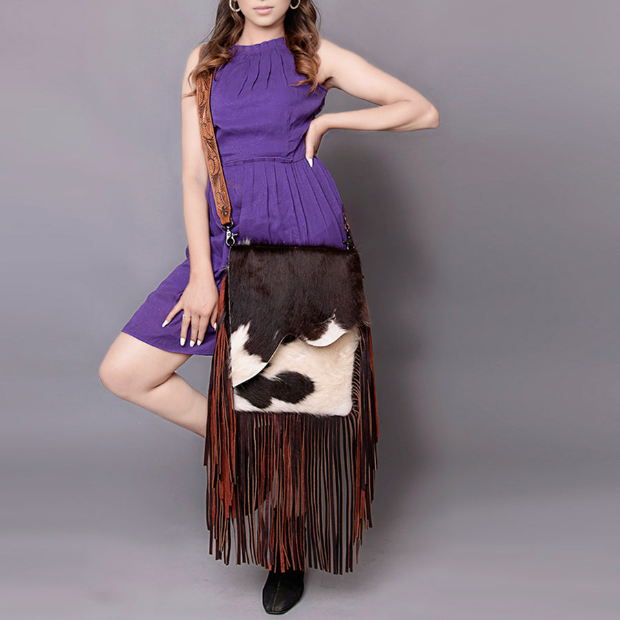 American Darling Messenger Hand Tooled Hair on Genuine Leather Western Women Bag Handbag Purse | Cute