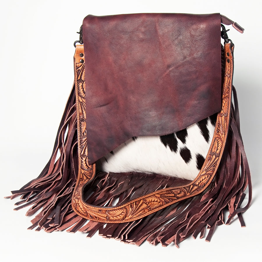 American Darling Messenger Hand Tooled Hair On Genuine Leather Western Women Bag Handbag Purse | Cute - Uhorse