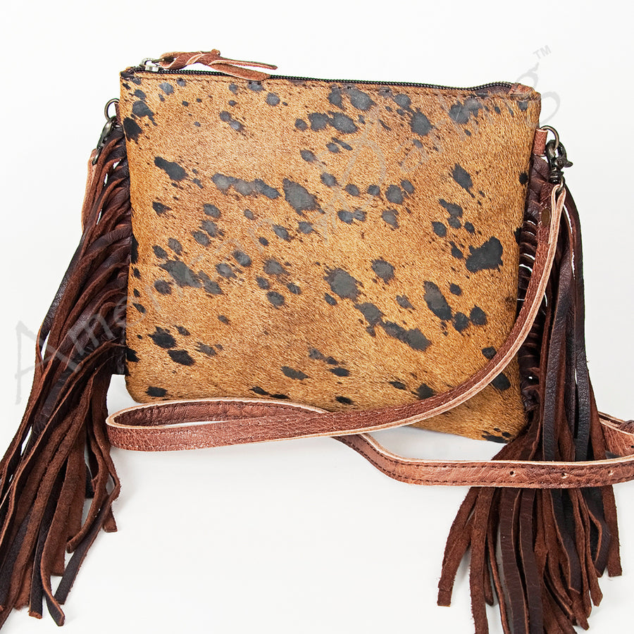 American Darling Hair-On Cowhide Leather Western Crossbody Bag with Fringes - Uhorse