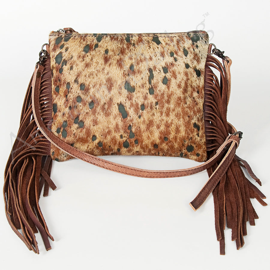 American Darling Western Small Crossbody Bag – Genuine Hair-On Cowhide Leather with Fringes, Adjustable Strap, Handcrafted in Texas