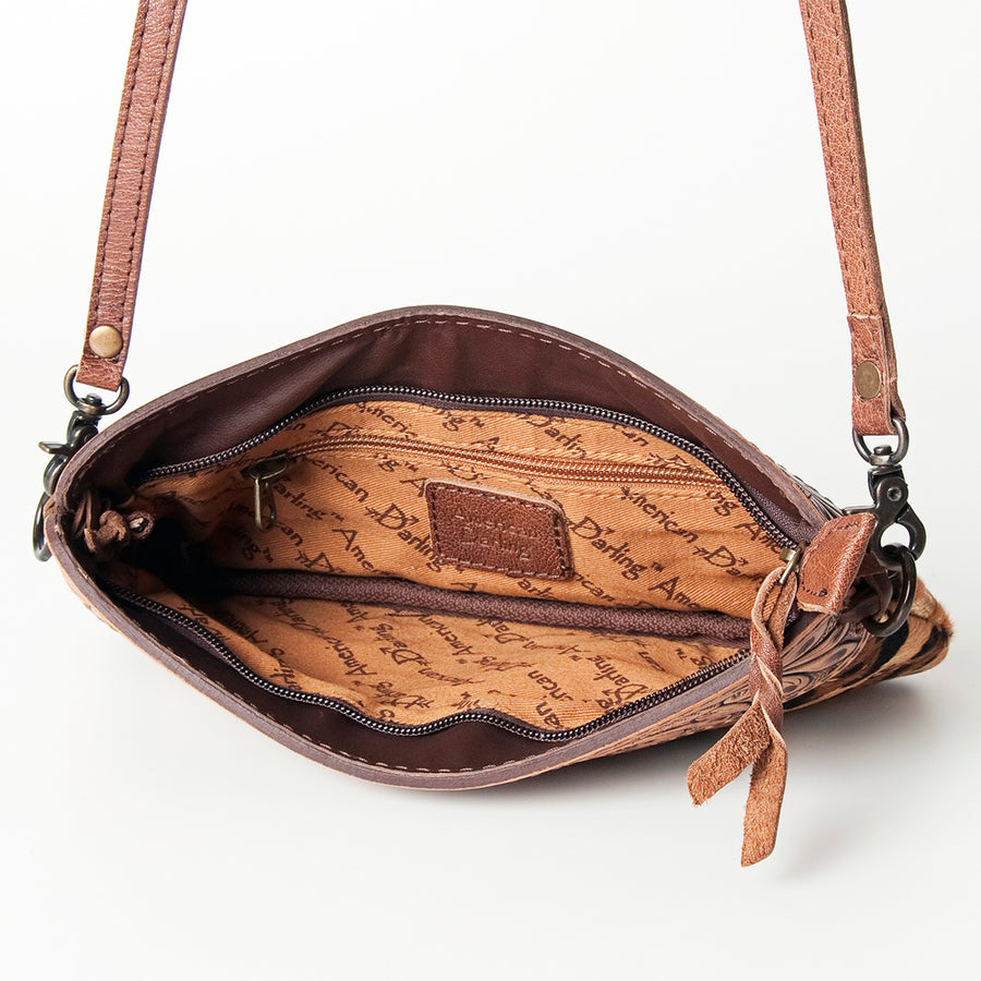 American Darling Small Crossbody Hand Tooled Hair On Genuine Leather Western Women Bag Handbag Purse | for Cute