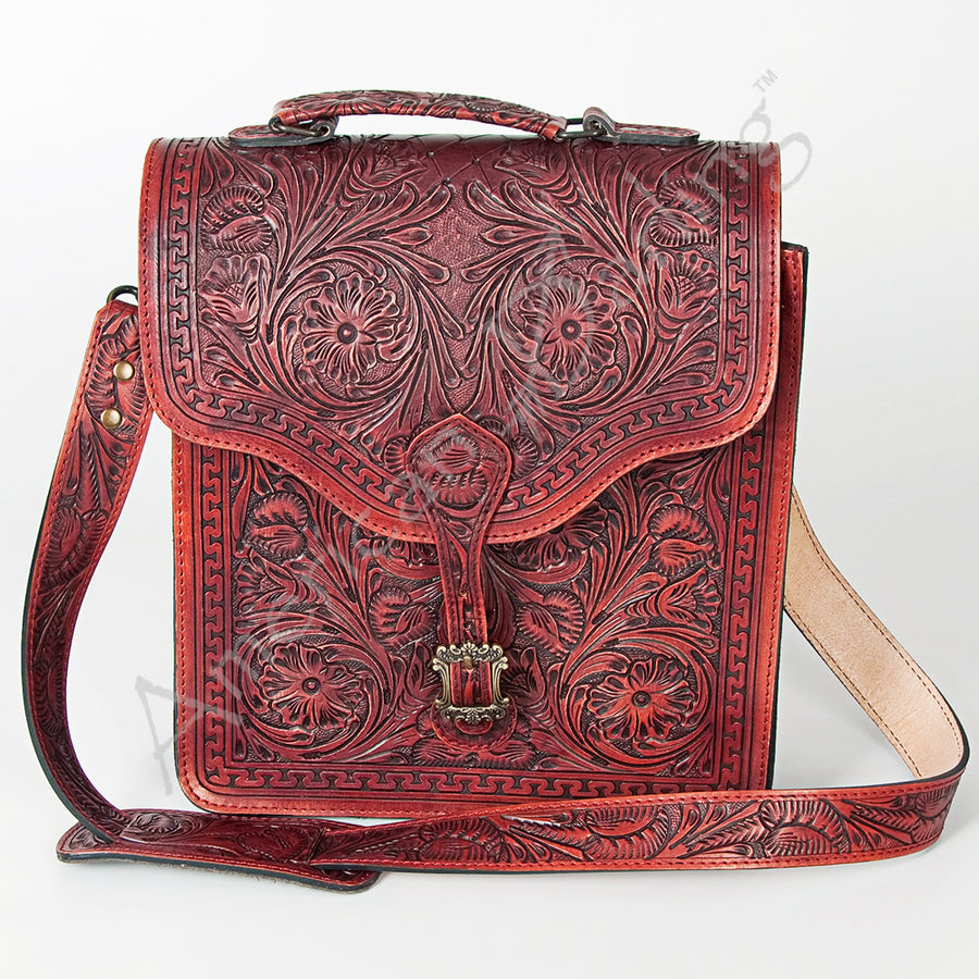 American Darling Messenger Bag Hand Tooled Floral Carved Genuine Leather Western Purse with YKK Zipper