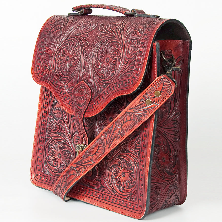 American Darling Messenger Bag Hand Tooled Floral Carved Genuine Leather Western Purse with YKK Zipper