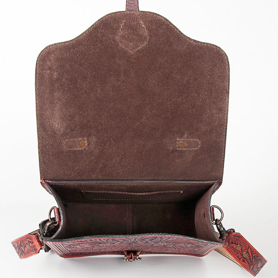 American Darling Messenger Bag Hand Tooled Floral Carved Genuine Leather Western Purse with YKK Zipper