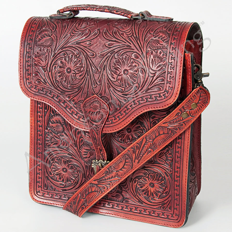 American Darling Hand Tooled Floral Carved Western Leather Messenger Bag - Uhorse