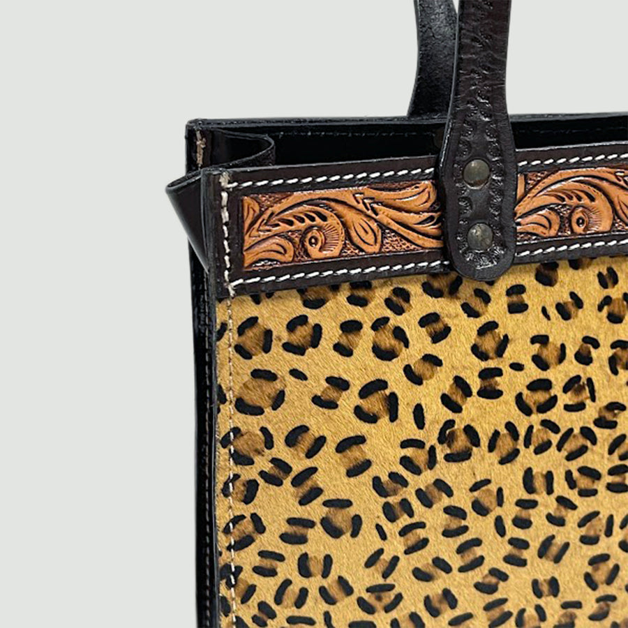 American Darling Tote Bag - Hand-Tooled Floral Leather & Hair-On Cowhide, Vegetable-Tanned Genuine Leather with YKK Zipper