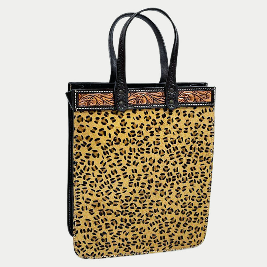 American Darling Hand-Tooled Floral Leather Tote Bag Hair-On Cowhide - Uhorse