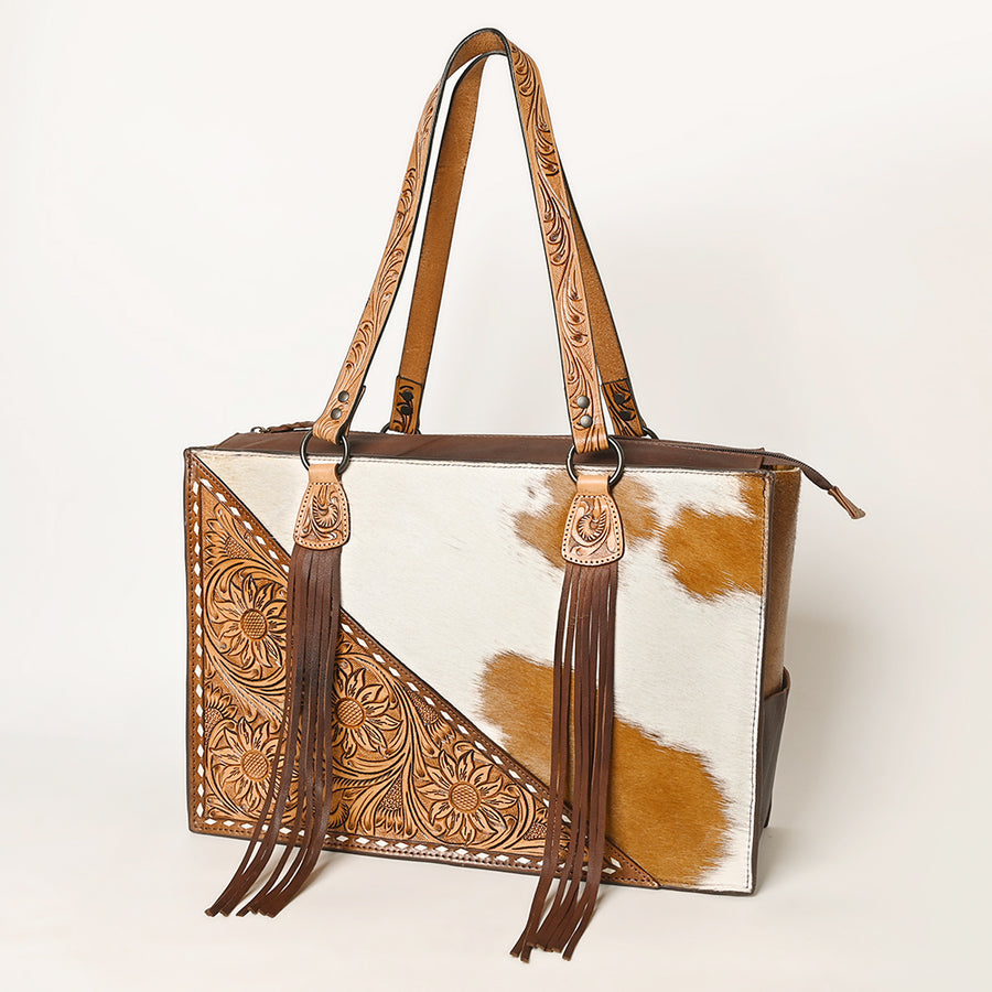 American Darling Tote Hand Tooled Hair on Genuine Leather Western Women Bag Handbag Purse | Travel Bags College - Uhorse