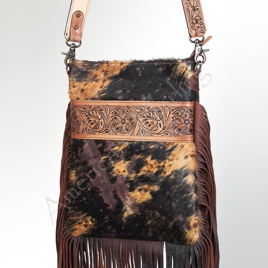 American Darling Large Crossbody Hand Tooled Hair on Genuine Leather Western Women Bag Handbag Purse | Cute - Uhorse