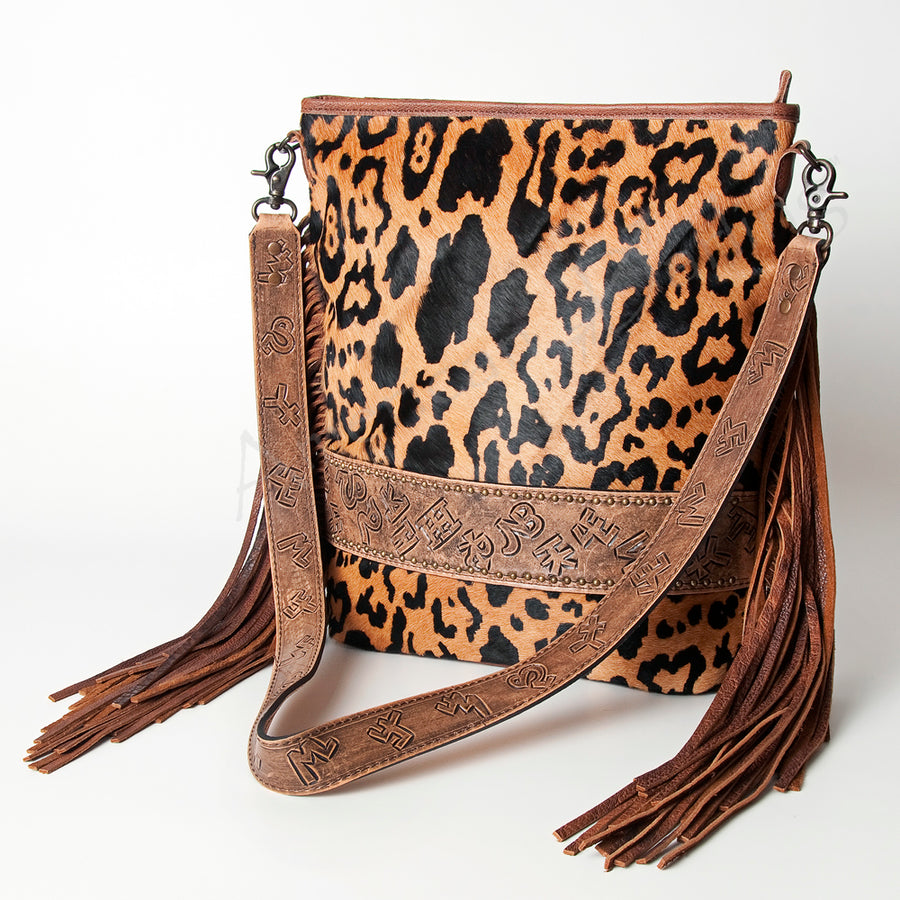 American Darling Hair-On Cowhide and Hand Tooled Leather Large Cross body Bag - Hilason
