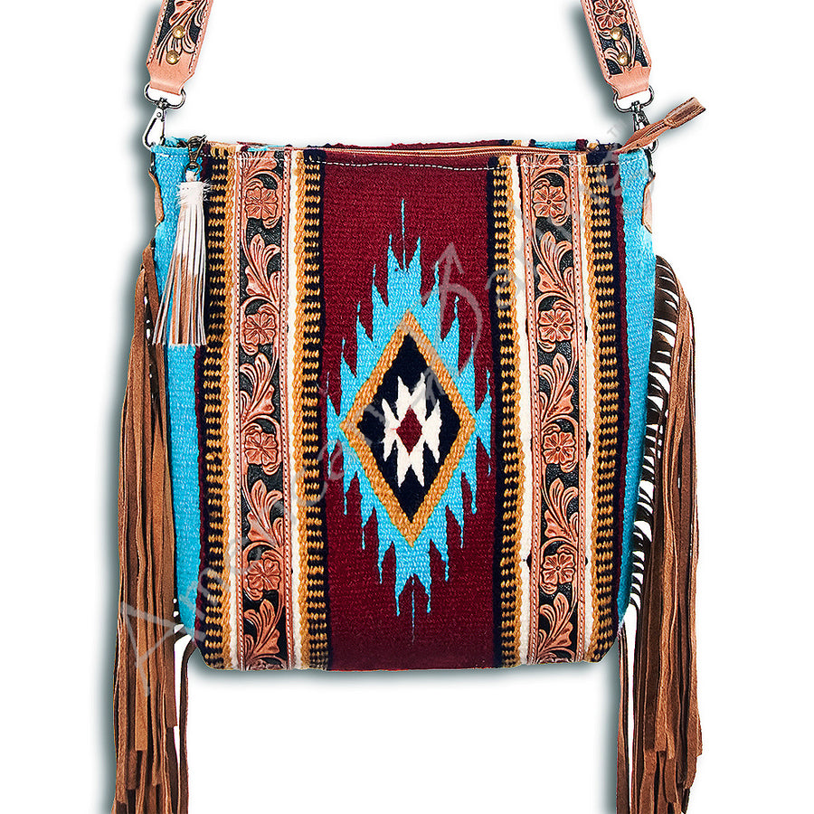 American Darling CrossBody Bag Saddle Blanket Fabric Genuine Leather Western Women Handbag Purse | for Cute Travel
