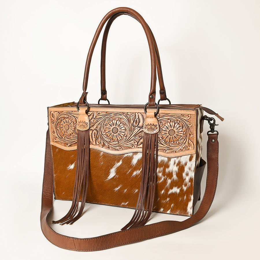 American Darling Tote Hand Tooled Hair on Genuine Leather Western Women Bag Handbag Purse | Travel Bags College - Uhorse