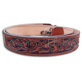 Tooled leather western belt with floral design - Uhorse