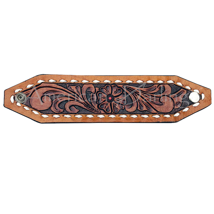 American Darling Hand tooled carved Genuine Leather Bracelet women - Uhorse