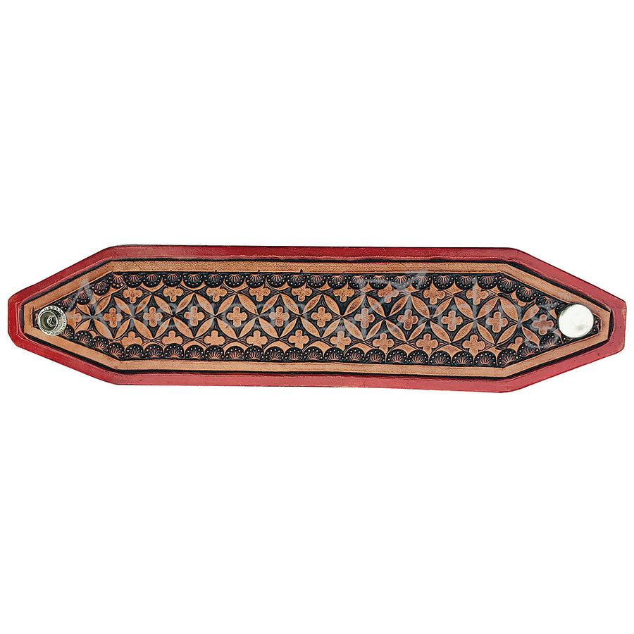 Red leather woven browband with tooling - Uhorse