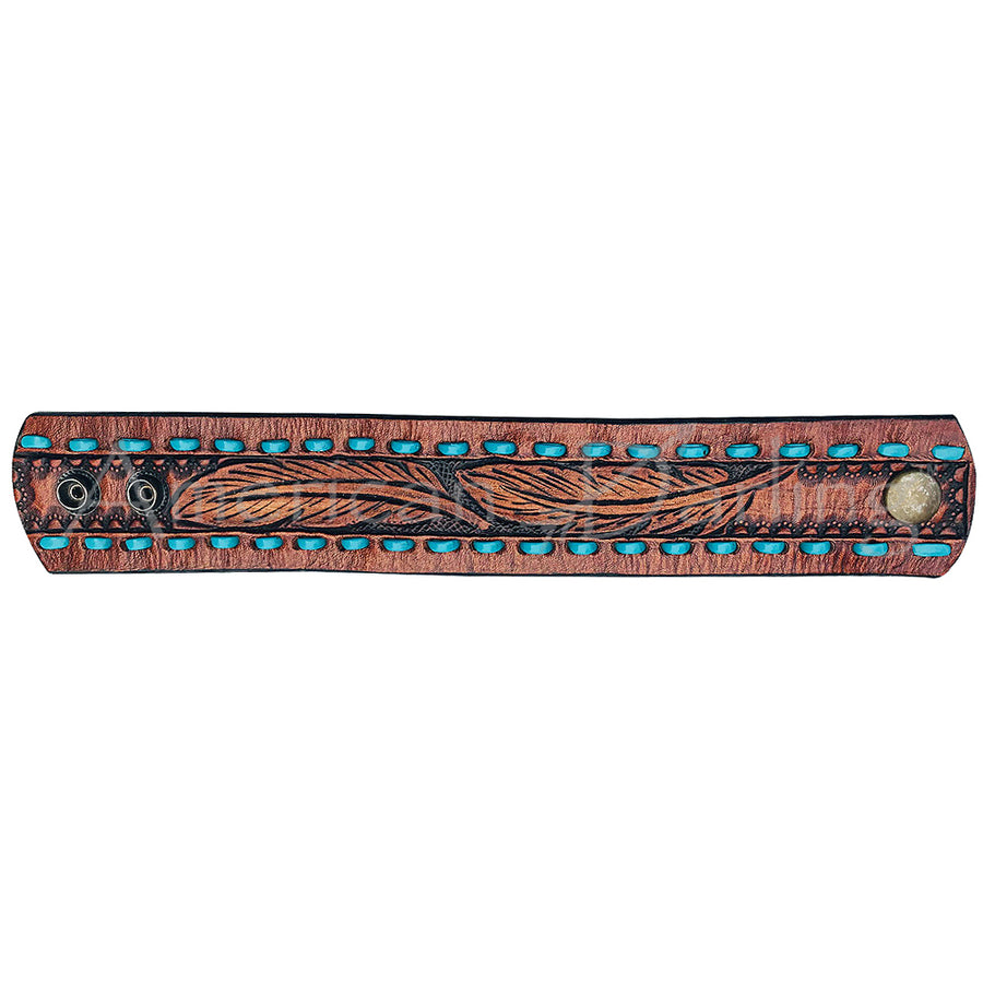 American Darling Hand tooled carved Genuine Leather Bracelet women - Uhorse