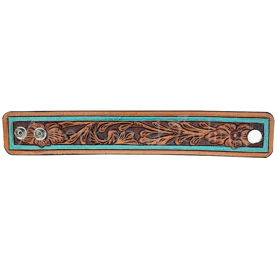 Tooled leather wrist cuff with turquoise inlay - Uhorse