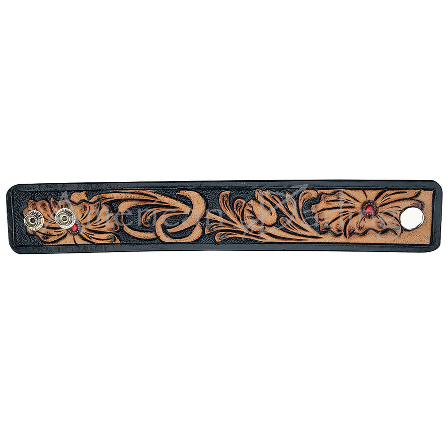 Leather wrist cuff with tooled floral design - Uhorse