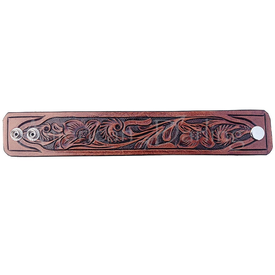 Brown leather tooled wrist cuff - Uhorse