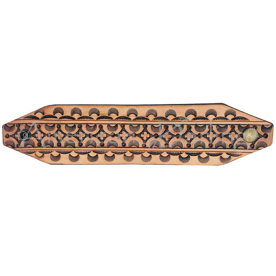 Tan leather tooled belt with concho hardware - Uhorse